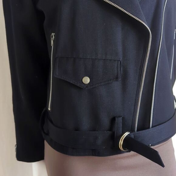 Y2K Theodore Black Moto Jacket 100% Wool Size Small - Picture 2 of 7
